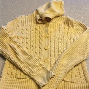 Relativity Pale Yellow Cable Knit Hooded Cardigan